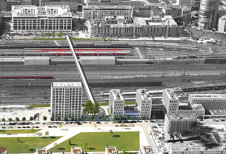 Geplante Fußgänger- und Radfahrerbrücke über die Bahngleise zwischen Hacker- und Donnersberger Brücke