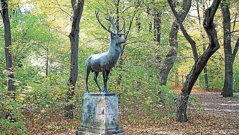 Am König-Ludwig-Hügel wacht ein Hirsch (von Theodor Georgii).