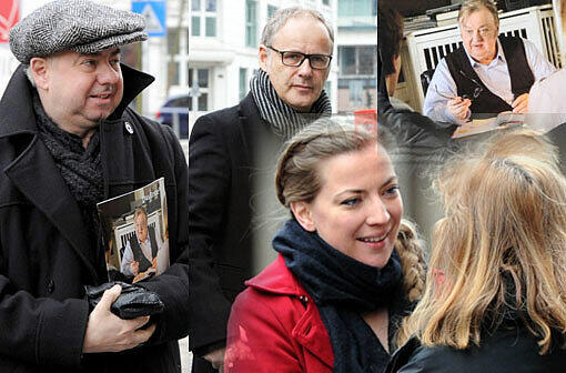Freunde und Verwandte haben Abscheid von Dieter Pfaff genommen: Im Foto von links: Helmut Zerlett, Reinhold Beckmann. Unten: Tochter von Dieter Pfaff, Johanna Pfaff