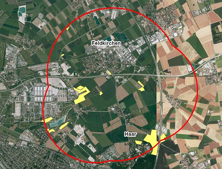 Die neue Quarantänezone (im roten Kreis) grenzt im Süden unmittelbar an Waldtrudering.