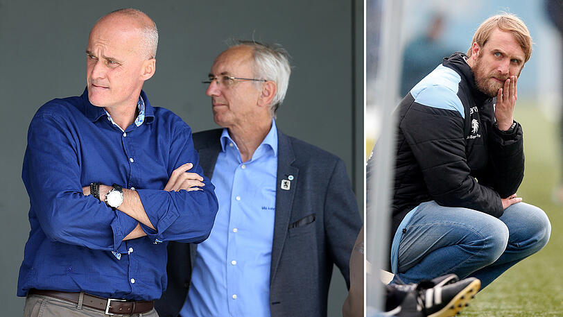 Links: Präsident Reisinger und Vize Sitzberger. Rechts: 1860-Trainer Daniel Bierofka vermisste Vertragsgespräche in der Winterpause.