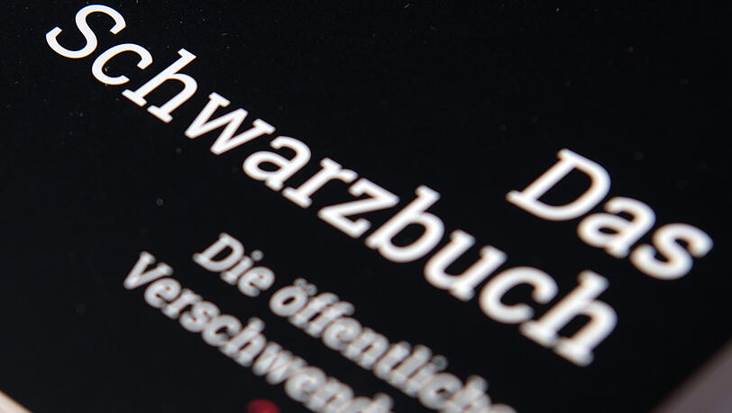 Das "Schwarzbuch" des Bundes der Steuerzahler liegt während einer Pressekonferenz bereit.