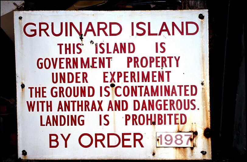 Im Jahr 1986 versuchte man, die kontaminierte Insel mit Formaldehyd zu "entgiften". 1990 wurde Gruinard Island vonseiten der schottischen Regierung als wieder bewohnbar eingestuft, als Test-Schafe auf der Insel grasten und auch nach längerer Zeit keine Vergiftungs-Symptome aufzeigten. Dennoch ist Gruinard Island kein beliebtes Urlaubsziel ... Im Jahr 1986 versuchte man, die kontaminierte Insel mit Formaldehyd zu "entgiften". 1990 wurde Gruinard Island vonseiten der schottischen Regierung als wieder bewohnbar eingestuft, als Test-Schafe auf der Insel grasten und auch nach längerer Zeit keine Vergiftungs-Symptome aufzeigten. Dennoch ist Gruinard Island kein beliebtes Urlaubsziel ...