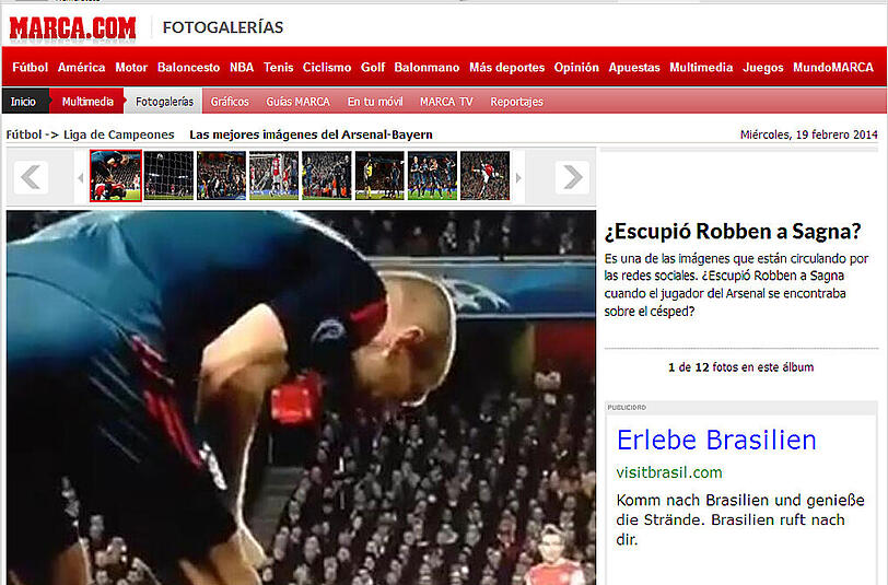 "La Marca" beschäftigt sich mit der Frage, ob Robben auf dem Foto den Arsenal-Spieler Bacary Sagna anspuckt.