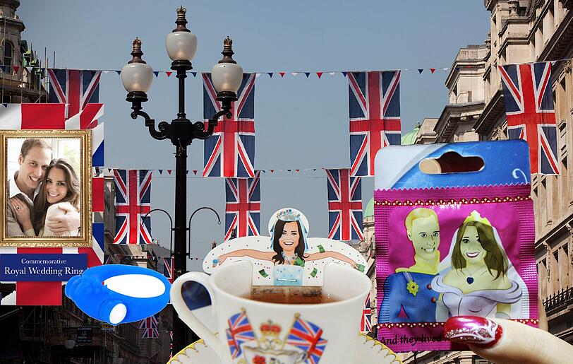 Teebeutel, Kondome und Lustringe - klicken sie sich durch die aberwitzigen Hochzeitsvorbereitungen und die skurrilsten Souvenirs zur Hochzeit von Kate und William.