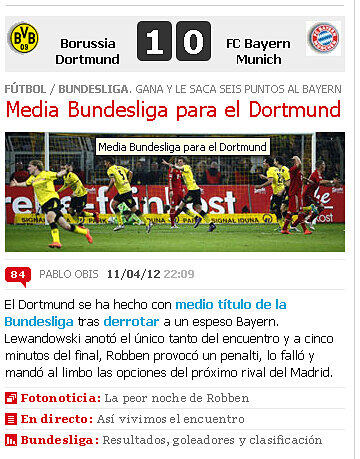 Marca schreibt von einem Sieg des BVB im Sechs-Punkte-Spiel gegen Bayern.