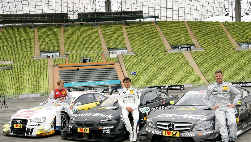 Mattias Ekström, Bruno Spengler und Ralf Schumacher im Olympiastadion. Am 14. und 15. Juli steigt das zweite DTM-Showevent in München. Mattias Ekström, Bruno Spengler und Ralf Schumacher im Olympiastadion. Am 14. und 15. Juli steigt das zweite DTM-Showevent in München.