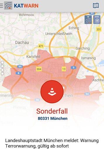 Auch über den Katastrophen-Warndienst KatWarn wurde die Bevölkerung über die Anschlagsgefahr gewarnt.