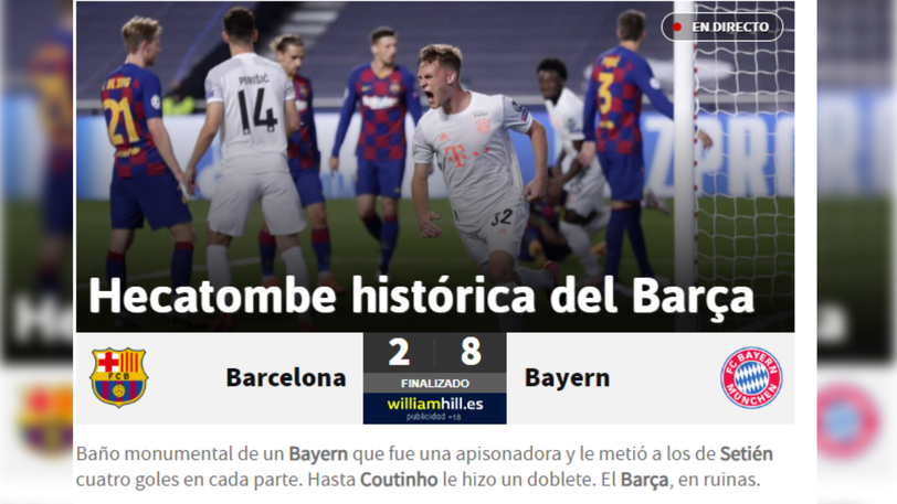 Die spanische Zeitung "AS" bezeichnet das Spiel als "Historische Katastrophe" für die Katalanen. "Eine monumentale Vorstellung des FC Bayern, der einer Dampfwalze glich und der Mannschaft von Setien in jeder Halbzeit vier Tore einschenkte. Sogar Coutinho erzielte einen Doppelpack. Barça, in Trümmern."