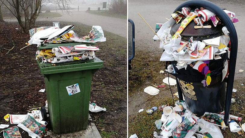 Am Langwieder See beschweren sich Anwohner über nicht geleerte Mülleimer. Hier ein Bild von diesem Montag.