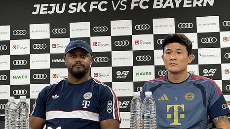 Viel Lob von Trainer Vincent Kompany (li.) f&uuml;r Bayern-Profi Minjae Kim.