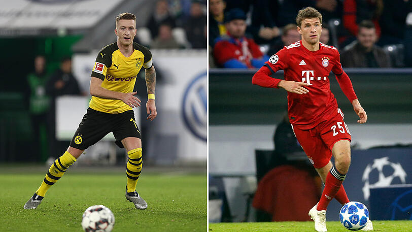 Marco Reus (29) - Thomas Müller (29): "Der Vergleich ist nur bedingt möglich, da sich die Mannschaften auf dieser Position unterscheiden. Während Müller eher als offensiver Achter unterwegs ist, läuft beinahe jede Angriffsaktion der Schwarz-Gelben über Reus", sagt Fuss: "Er spielt praktisch alle vier Offensiv-Positionen. Hat durch die Kapitänsbinde eine Leader-Rolle. Müller läuft der Form hinterher, James fehlte zuletzt immer wieder verletzt. Klarer Punkt für Reus." Stand: 4,5:3,5