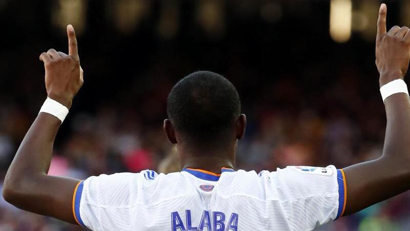 David Alaba von Real Madrid jubelt im Trikot von Real Madrid. David Alaba von Real Madrid jubelt im Trikot von Real Madrid.