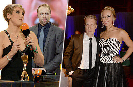 Die "Sportler des Jahres" 2013: Christina Obergföll (l) und Robert Harting. Das Paar des Abends war Sabine Lisicki mit Freund Oliver Pocher.