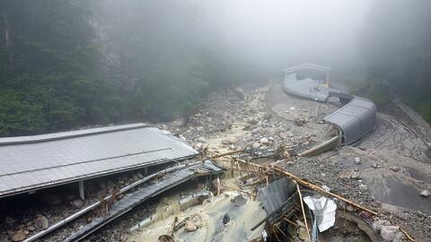 Die Bob- und Rodelbahn ist nach dem Unwetter im Juli 2021 durch Schutt und Geröll zerstört.