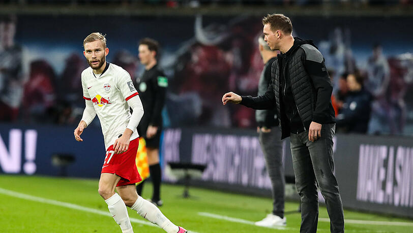 Konrad Laimer (l.) und Julian Nagelsmann kennen sich auch gemeinsamen Leipziger Zeiten. Konrad Laimer (l.) und Julian Nagelsmann kennen sich auch gemeinsamen Leipziger Zeiten.
