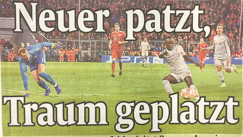 "Neuer patzt, Traum geplatzt": Die Print-Schlagzeile der Abendzeitung. "Neuer patzt, Traum geplatzt": Die Print-Schlagzeile der Abendzeitung.