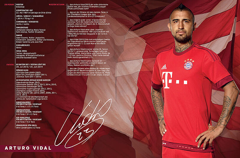 Wurde vier Mal in Folge mit Juventus Turin Meister: Bayerns Neuzugang Arturo Vidal im neuen Jahrbuch des Vereins.