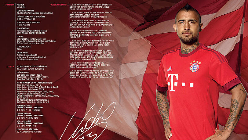 Wurde vier Mal in Folge mit Juventus Turin Meister: Bayerns Neuzugang Arturo Vidal im neuen Jahrbuch des Vereins. Wurde vier Mal in Folge mit Juventus Turin Meister: Bayerns Neuzugang Arturo Vidal im neuen Jahrbuch des Vereins.