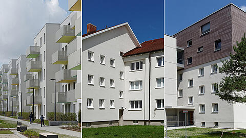 Die Wohnungsanlagen in der Hochäckerstraße (li.), Max II in Neuhausen und in Sendling-Westpark.
