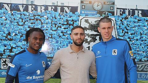 Drei der vier Winterneuzugänge des TSV 1860: Abdenego Nankishi, Serhat-Semih Güler und Max Reinthaler (v.l.).