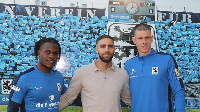 Drie van de vier Winter Neuzugänge des TSV 1860: Abdenego Nankishi, Serhat-Semih Güler en Max Reinthaler (van links).