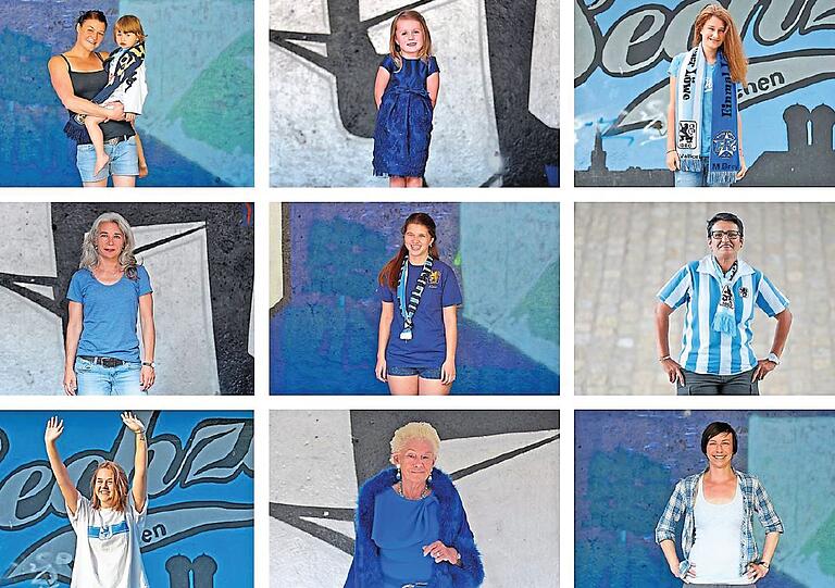 Porträts von Löwen-Fans aus allen Generationen (von oben links) : Annika (35) mit Amelie (3), Leona (4), Michaelle (17), Katja (45), Rosemarie (47), Ida (17), Katja (45), Rosemarie (47), Isa (17), die Wirtin des Löwenstüberls Christl Estermann (73) und Heike (43).