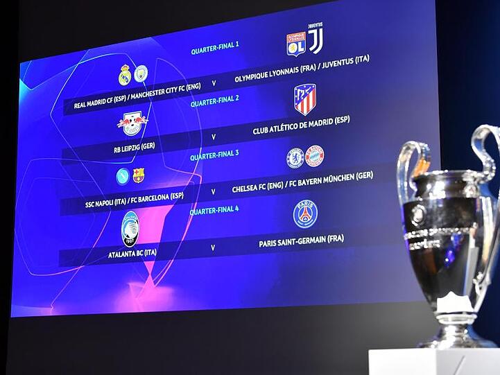Ein Blick auf die Anzeige mit den Begegnungen für das Viertelfinale der Champions League.