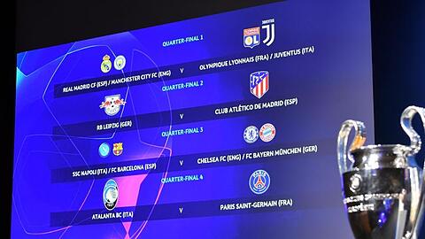 Ein Blick auf die Anzeige mit den Begegnungen für das Viertelfinale der Champions League.