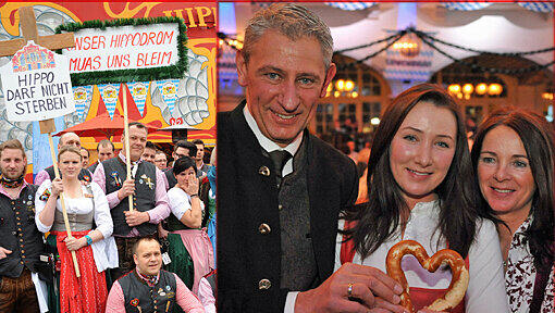Gestern demonstrierten die Mitarbeiter des Hippodroms auf dem Frühlingsfest. Sie haben für den Erhalt des Traditionszelts gekämpft — und verloren. Rechts: Ein Herz für die Wiesn: Siegfried Able mit Tochter Verena und Ehefrau Sabine beim Starkbieranstich im Löwenbräukeller. Gestern demonstrierten die Mitarbeiter des Hippodroms auf dem Frühlingsfest. Sie haben für den Erhalt des Traditionszelts gekämpft — und verloren. Rechts: Ein Herz für die Wiesn: Siegfried Able mit Tochter Verena und Ehefrau Sabine beim Starkbieranstich im Löwenbräukeller.