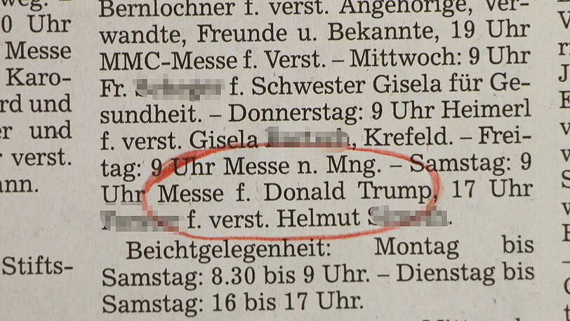 Der Eintrag im Messplan der Karmelitenkirche in Straubing.