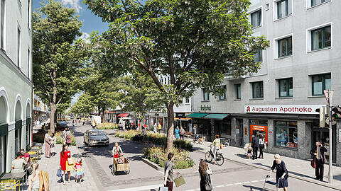 So soll die Augustenstra&szlig;e aussehen, wenn sie fertig ist. Die Arbeiten sollen noch bis Ende 2027 andauern.