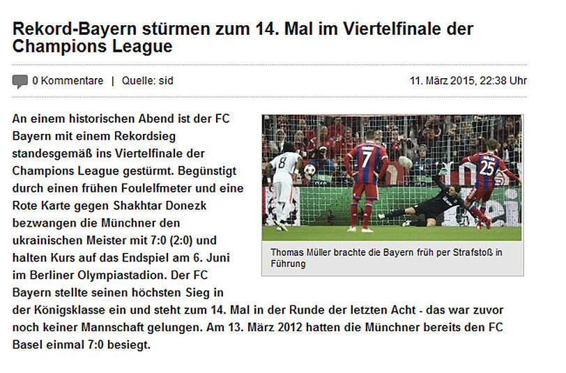 Sportal.de schrieb: "Rekord-Bayern stürmen zum 14. Mal ins Viertelfinale der Champions League"