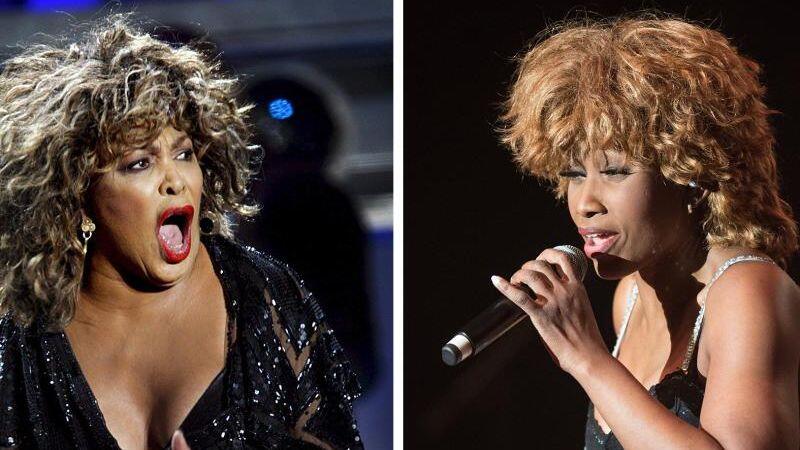Die Bildkombo zeigt Tina Turner (2009, li.) und Turner Darstellerin Coco Fletcher (bei der Premiere "Simply the best", 2017).