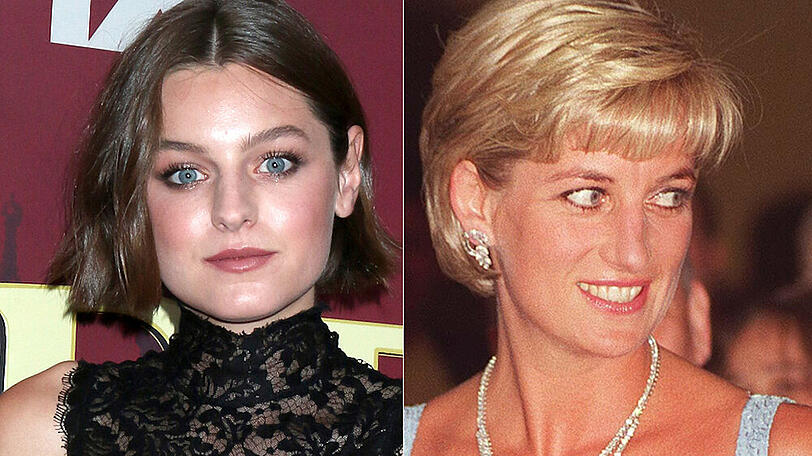 Emma Corrin (li.) spielt Prinzessin Diana in "The Crown".