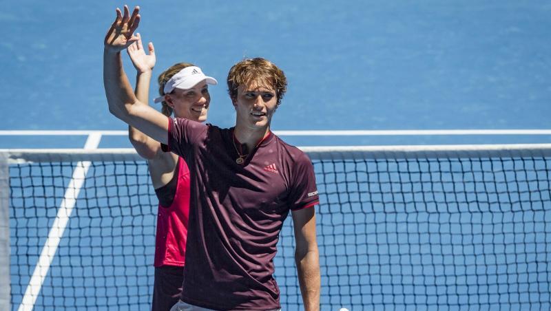 Angelique Kerber (hinten) und Alexander Zverev wollen im Mixed beim Hopman Cup gewinnen. Angelique Kerber (hinten) und Alexander Zverev wollen im Mixed beim Hopman Cup gewinnen.