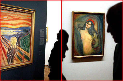 Der spektakuläre Kunstraub von Edvard Munchs (1863-1944) "Madonna" und "Der Schrei" aus dem Osloer Munch-Museum 2004, haben nicht zuletzt diesen Werken ihren Mythos verliehen. Am hellichten Tag wurden die Bilder gestohlen, blieben mehrere Jahre unauffindbar. Dann am 31. August 2006 konnten sie von der norwegischen Polizei sichergestellt werden und sind nach aufwendigen Restaurierungsarbeiten wieder im Munch-Museum ausgestellt.