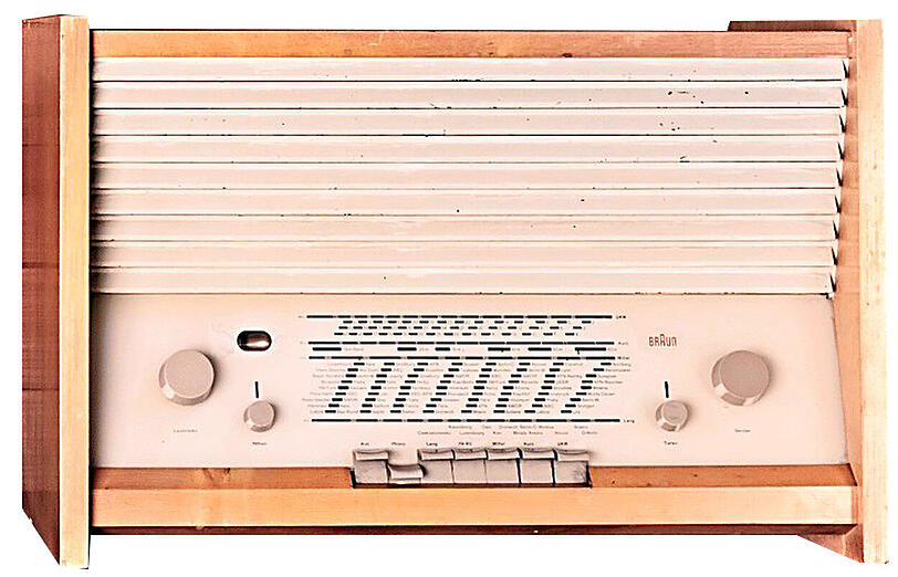 Eine Radioplattenspielerkombination von Hans Gugelot, 1954.
