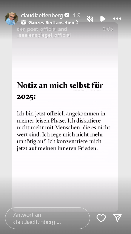 Claudia Effenberg meldet sich mit einer "Notiz an sich selbst" auf Social Media bei ihren Fans. Claudia Effenberg meldet sich mit einer "Notiz an sich selbst" auf Social Media bei ihren Fans.