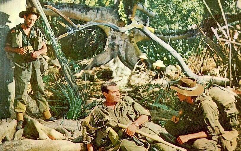 Verzweiflung am Kwai: Major Shears (William Holden, links) und Major Warden (Jack Hawkins, Mitte) sind von den Japanern gefangen genommen worden. Verzweiflung am Kwai: Major Shears (William Holden, links) und Major Warden (Jack Hawkins, Mitte) sind von den Japanern gefangen genommen worden.