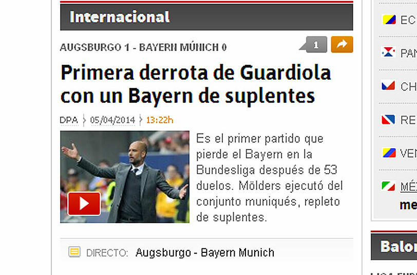 as.com schreibt: Erste Niederlage für Guardiola mit Bayerns Reserve