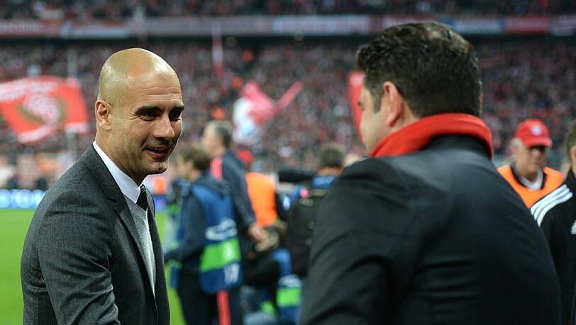 Waren beide einigermaßen zufrieden mit dem Spiel: Pep Guardiola und Rui Vitoria. Waren beide einigermaßen zufrieden mit dem Spiel: Pep Guardiola und Rui Vitoria.