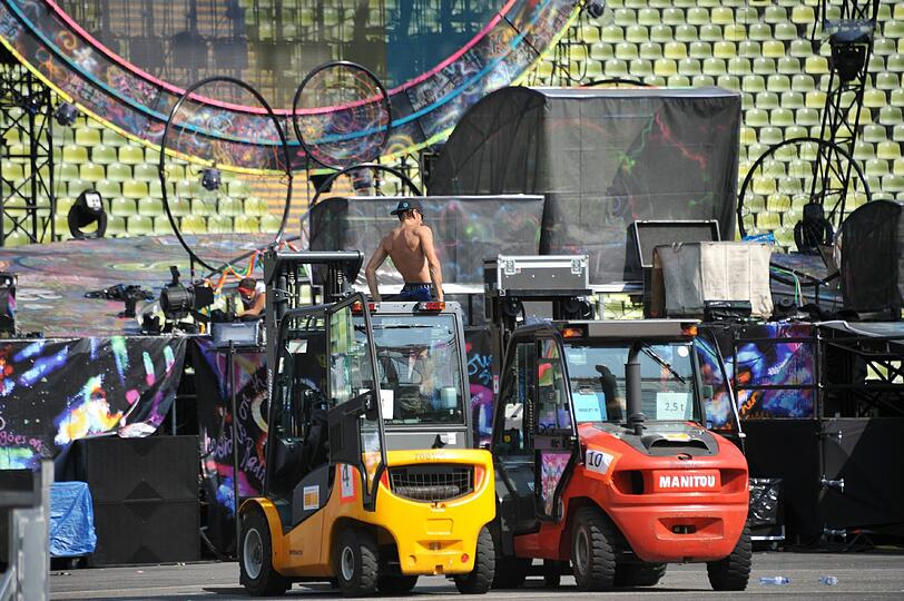 Coldplay spielen am Mittwoch im Olympiastadion. Die Vorbereitung für diesen außergewöhnlichen Abend sind im vollen Gange. Die Bilder vom Aufbau