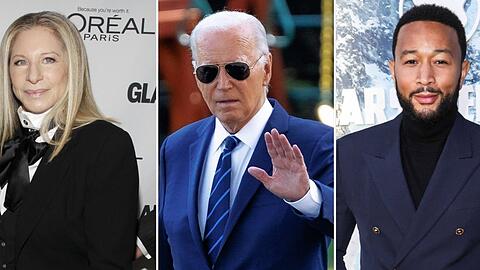 Barbra Streisand und John Legend (re.) haben mit vielen anderen auf den Rückzug von Joe Biden (M.) reagiert.