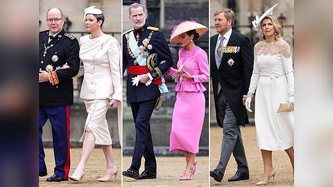 Auflauf der europäischen Königsfamilien bei der Krönung: Vor allem die Kleidung der royalen Damen wie Charlène (von links), Letizia und Máxima stand dabei im Fokus.