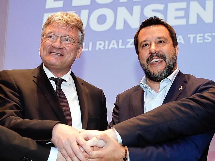 Politisch auf einer Wellenlänge: AfD-Chef Jörg Meuthen und Matteo Salvini von der italienischen Lega.