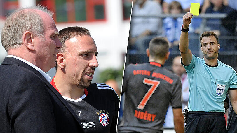 Hoeneß (l.) über Ribéry: "Wenn ich ihn das nächste Mal sehe, werde ich ihm sicherlich als alter Freund sagen, er solle sich etwas mehr zurückhalten." Hoeneß (l.) über Ribéry: "Wenn ich ihn das nächste Mal sehe, werde ich ihm sicherlich als alter Freund sagen, er solle sich etwas mehr zurückhalten."
