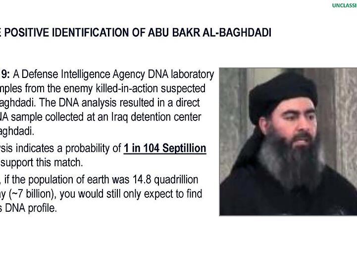 Dieses Dokument des US-Verteidigungsministeriums soll eine positive Identifizierung von Abu Bakr Al-Bagdadi beweisen.