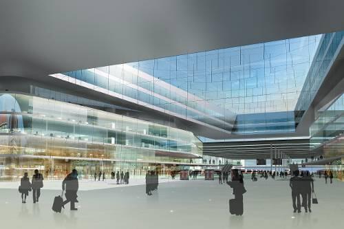 Der Bahnhof von innen: schick und lichtdurchflutet
