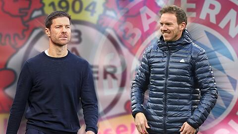 Bayerns aktueller Coach und sein potenzieller Nachfolger? Bayers Xabi Alonso (l.) gegen Bayerns Julian Nagelsmann.